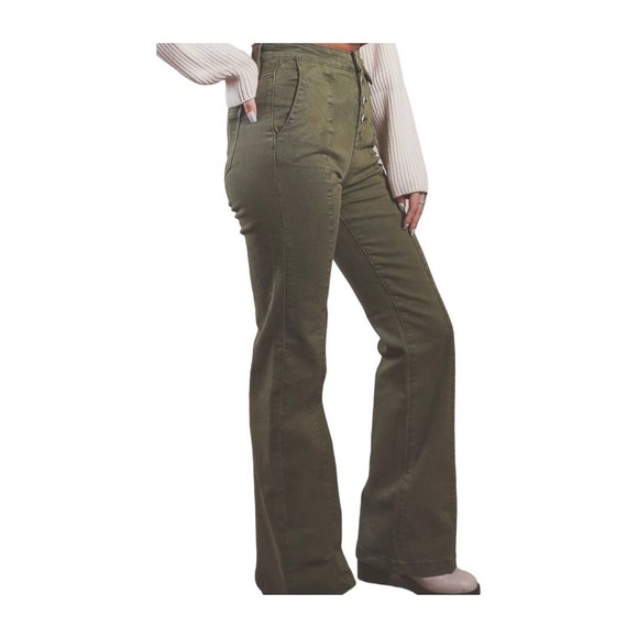 BLANK NYC The Delancey Denim Wide Leg Pants Going Green Size 31 70s Bohemian - Picture 4 of 9